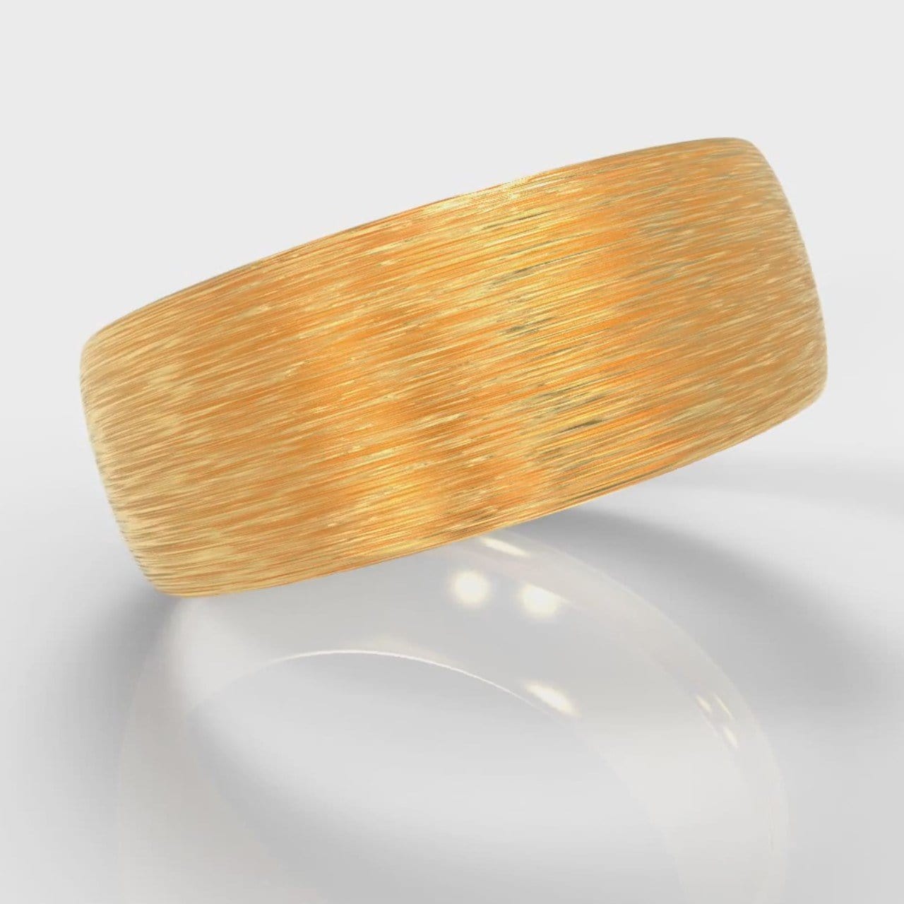 8mm Court Shaped Comfort Fit Brushed Wedding Ring - Yellow Gold