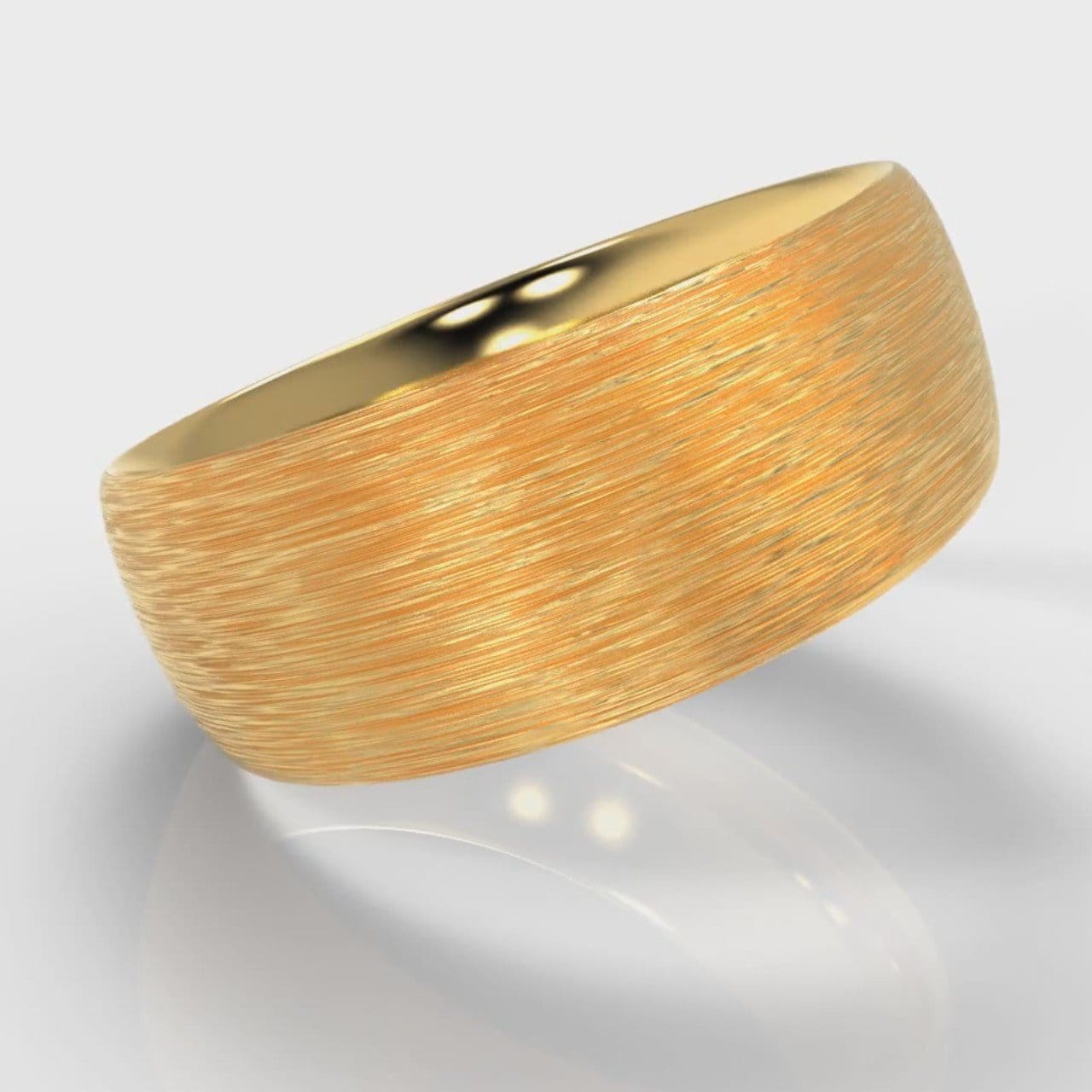 8mm Court Shaped Comfort Fit Brushed Wedding Ring - Yellow Gold