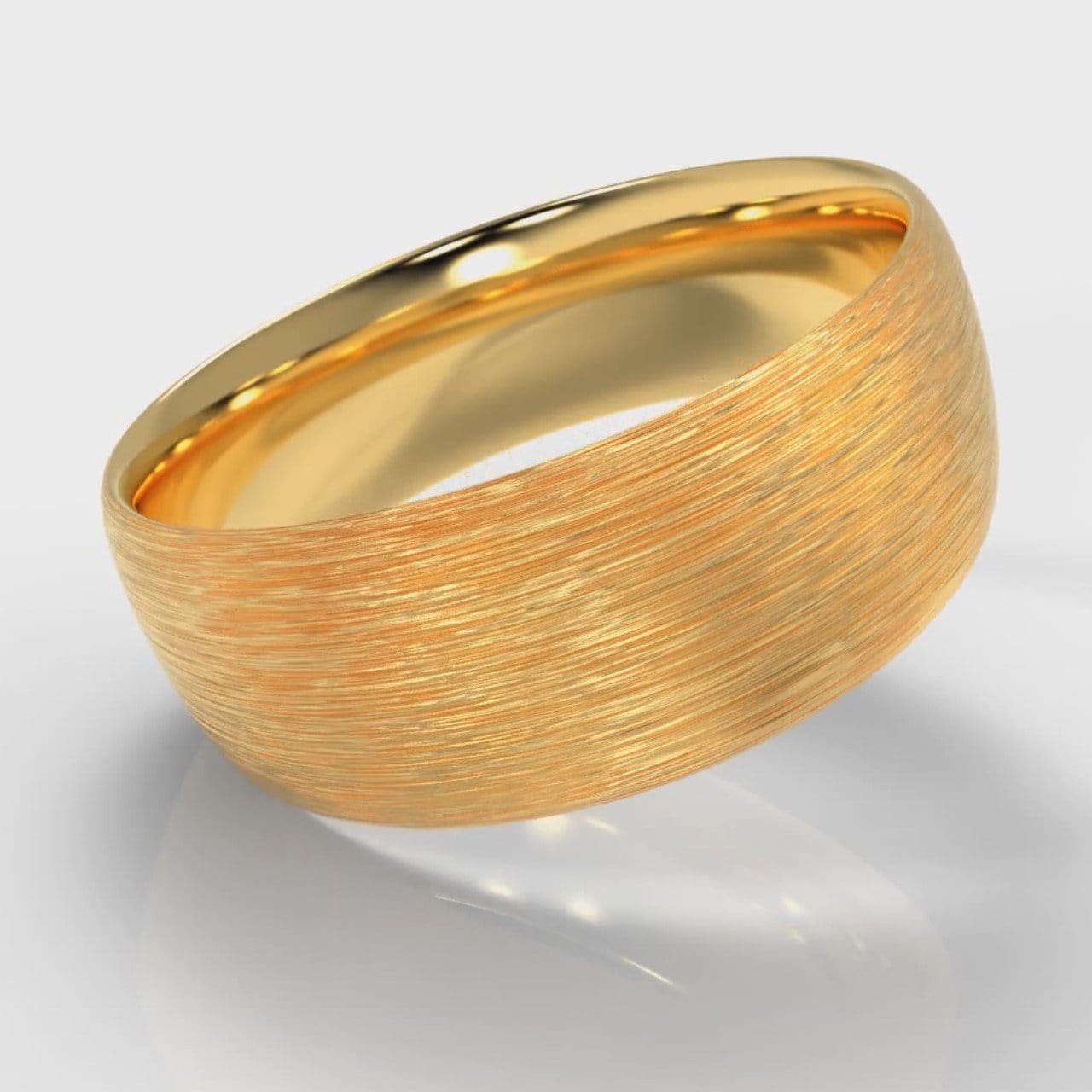 8mm Court Shaped Comfort Fit Brushed Wedding Ring - Yellow Gold