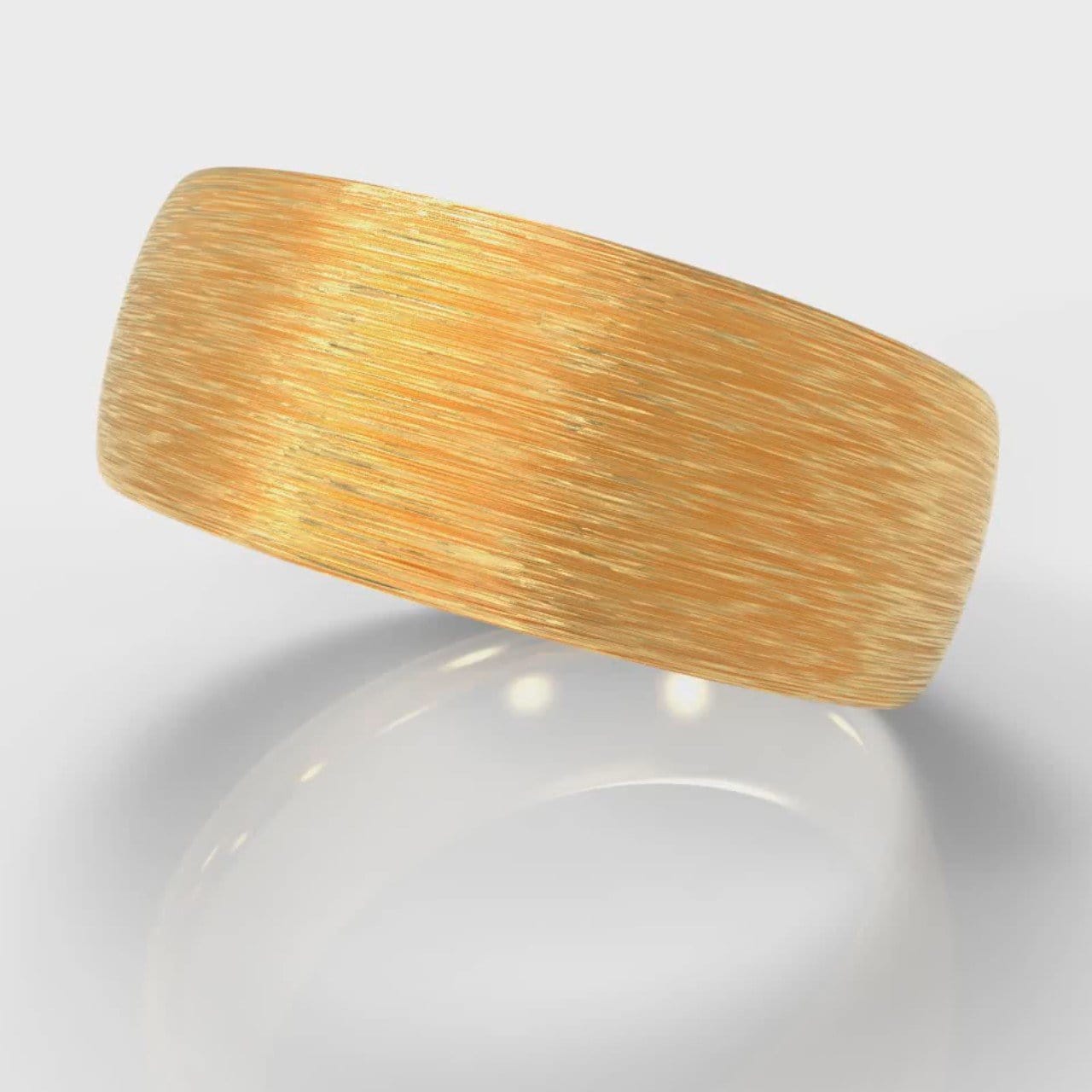 8mm Court Shaped Comfort Fit Brushed Wedding Ring - Yellow Gold
