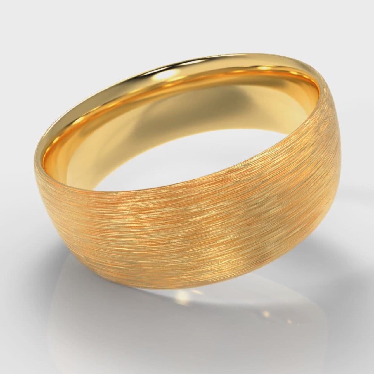 8mm Court Shaped Comfort Fit Brushed Wedding Ring - Yellow Gold
