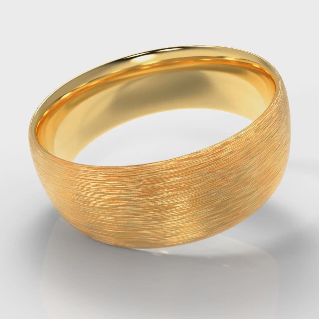 8mm Court Shaped Comfort Fit Brushed Wedding Ring - Yellow Gold