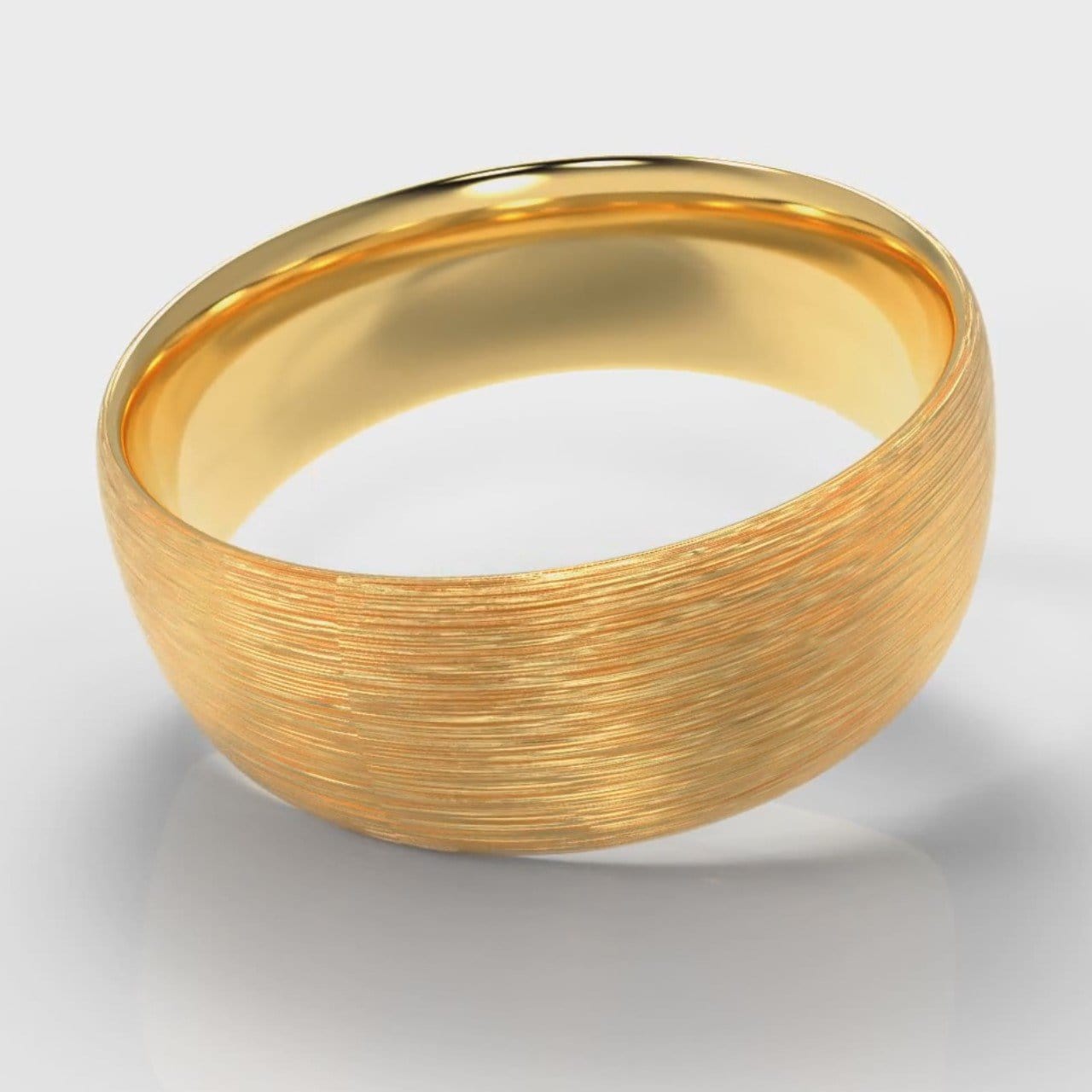 8mm Court Shaped Comfort Fit Brushed Wedding Ring - Yellow Gold