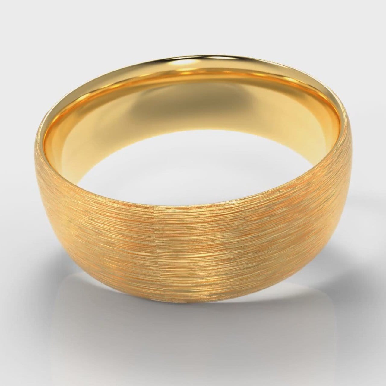 8mm Court Shaped Comfort Fit Brushed Wedding Ring - Yellow Gold