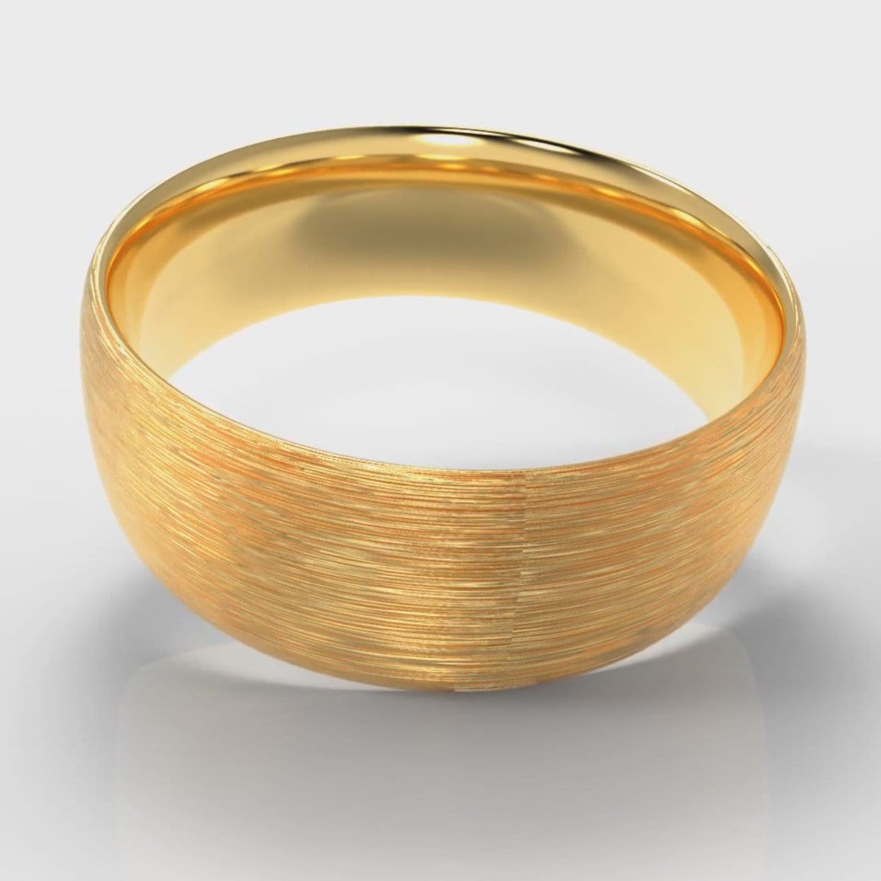 8mm Court Shaped Comfort Fit Brushed Wedding Ring - Yellow Gold