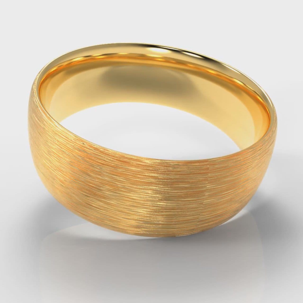 8mm Court Shaped Comfort Fit Brushed Wedding Ring - Yellow Gold
