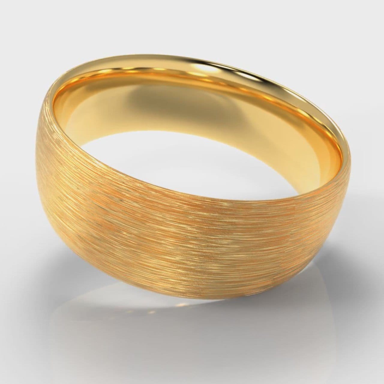 8mm Court Shaped Comfort Fit Brushed Wedding Ring - Yellow Gold