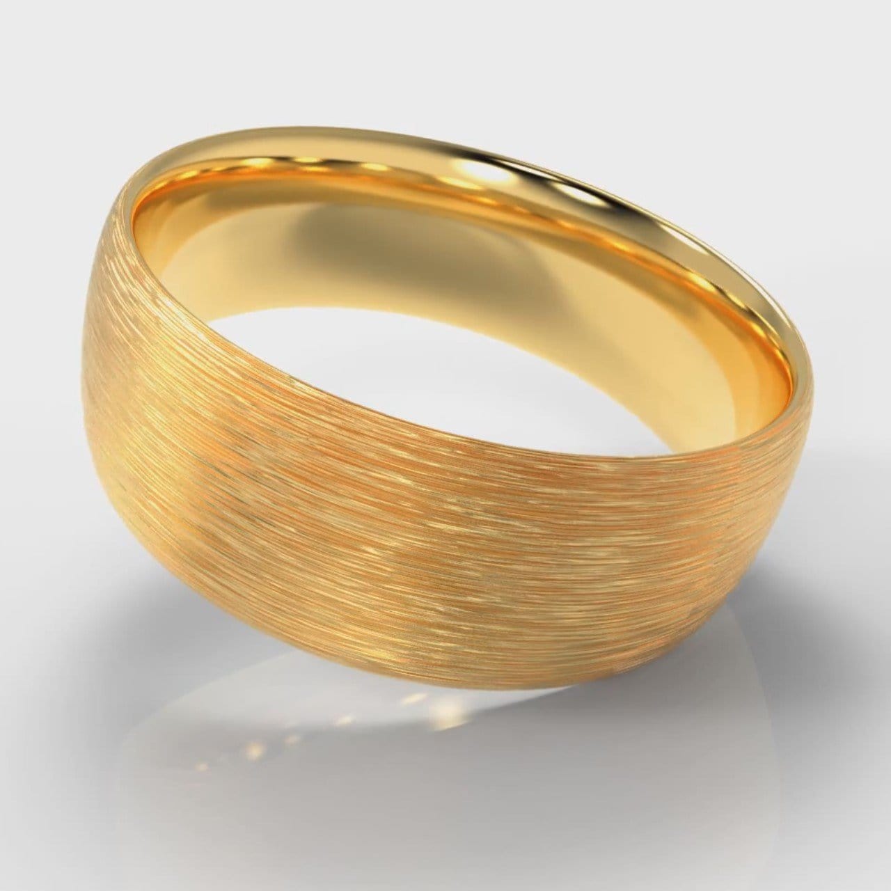 8mm Court Shaped Comfort Fit Brushed Wedding Ring - Yellow Gold