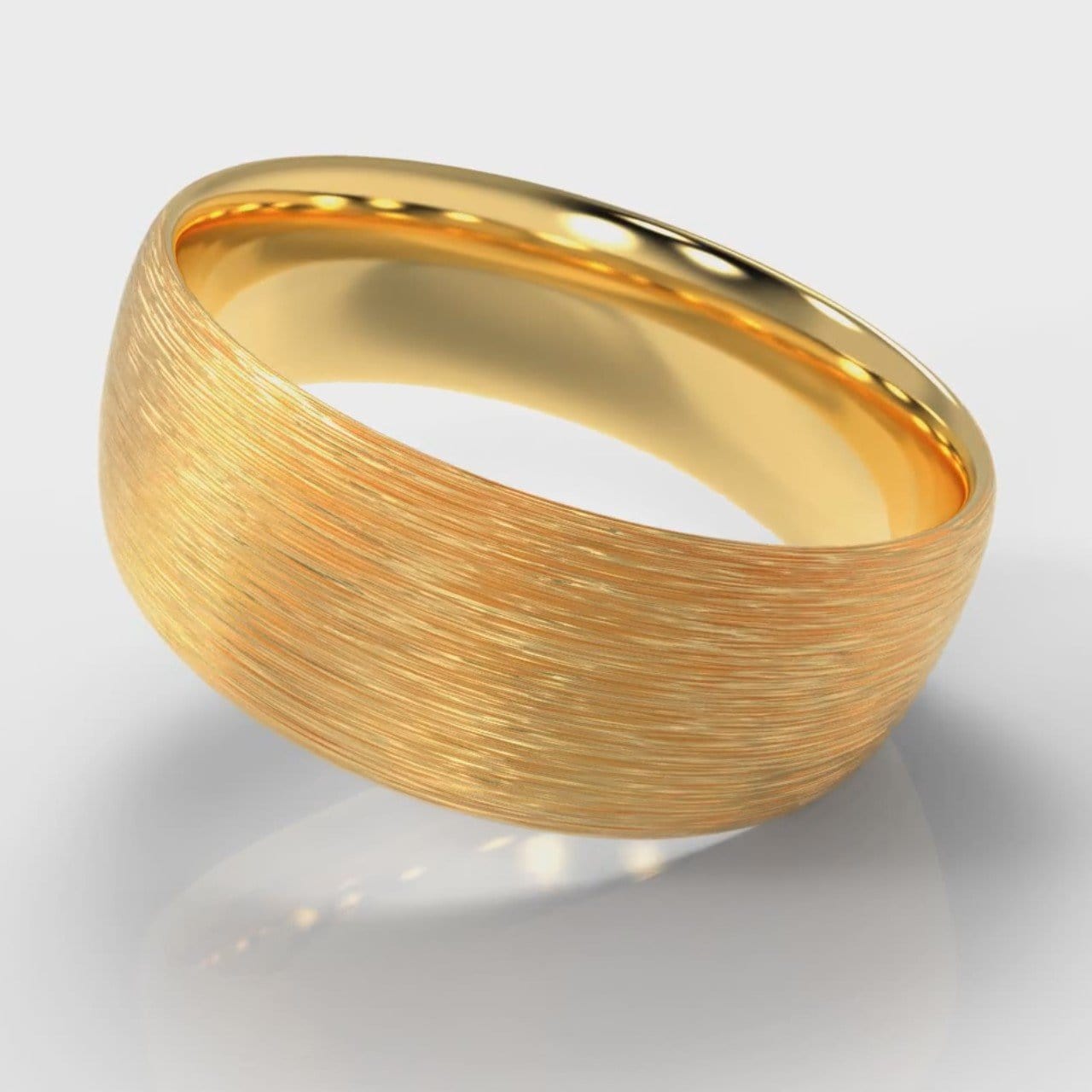 8mm Court Shaped Comfort Fit Brushed Wedding Ring - Yellow Gold