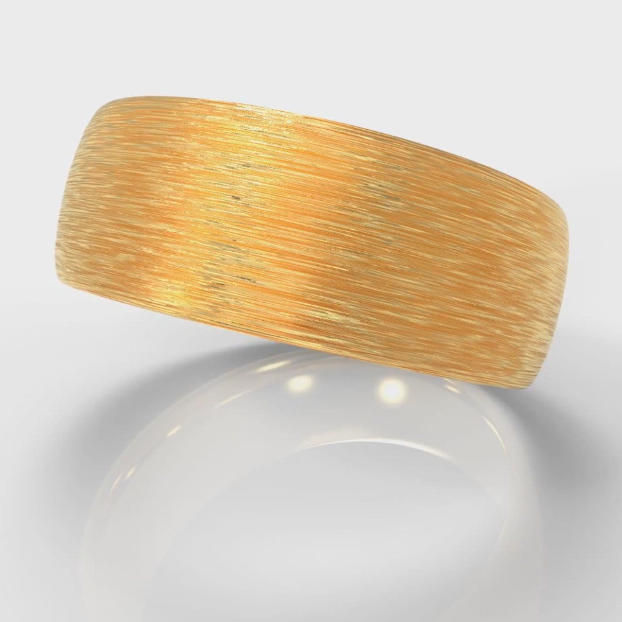 8mm Court Shaped Comfort Fit Brushed Wedding Ring - Yellow Gold