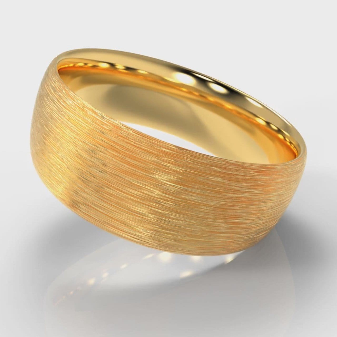 8mm Court Shaped Comfort Fit Brushed Wedding Ring - Yellow Gold