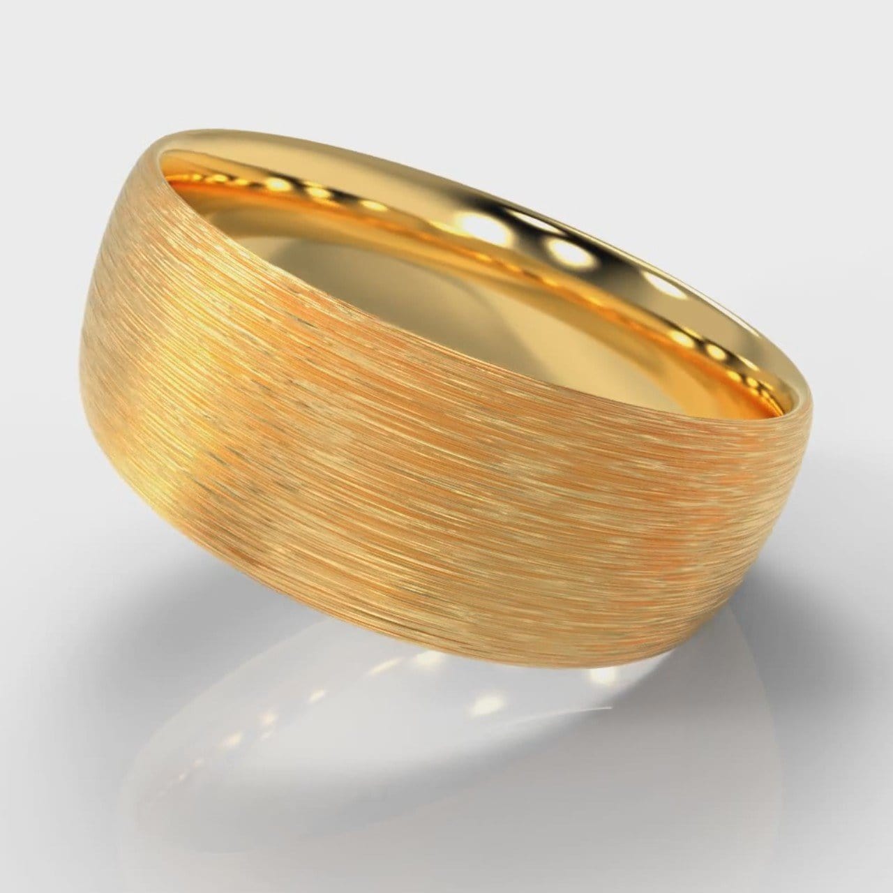 8mm Court Shaped Comfort Fit Brushed Wedding Ring - Yellow Gold