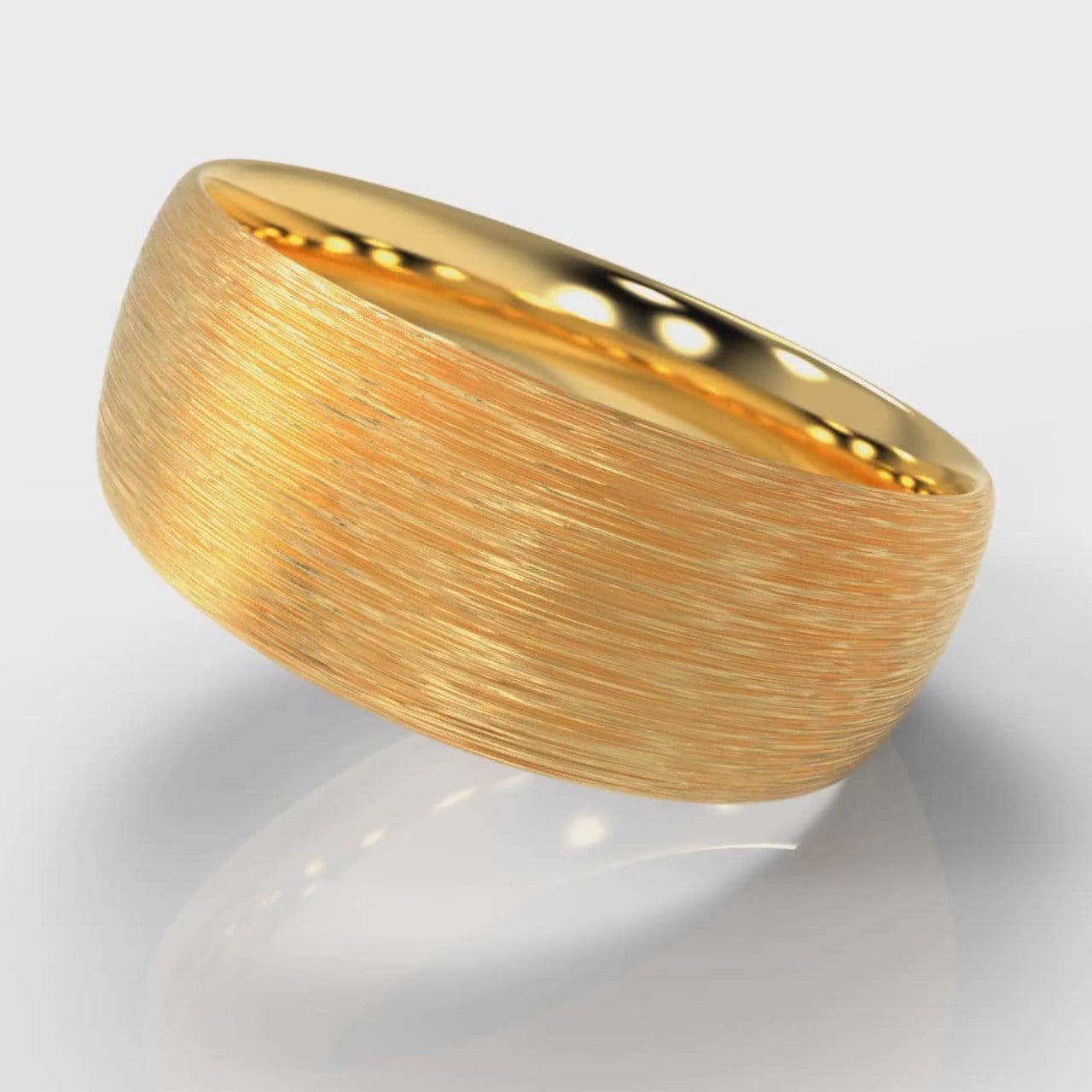 8mm Court Shaped Comfort Fit Brushed Wedding Ring - Yellow Gold