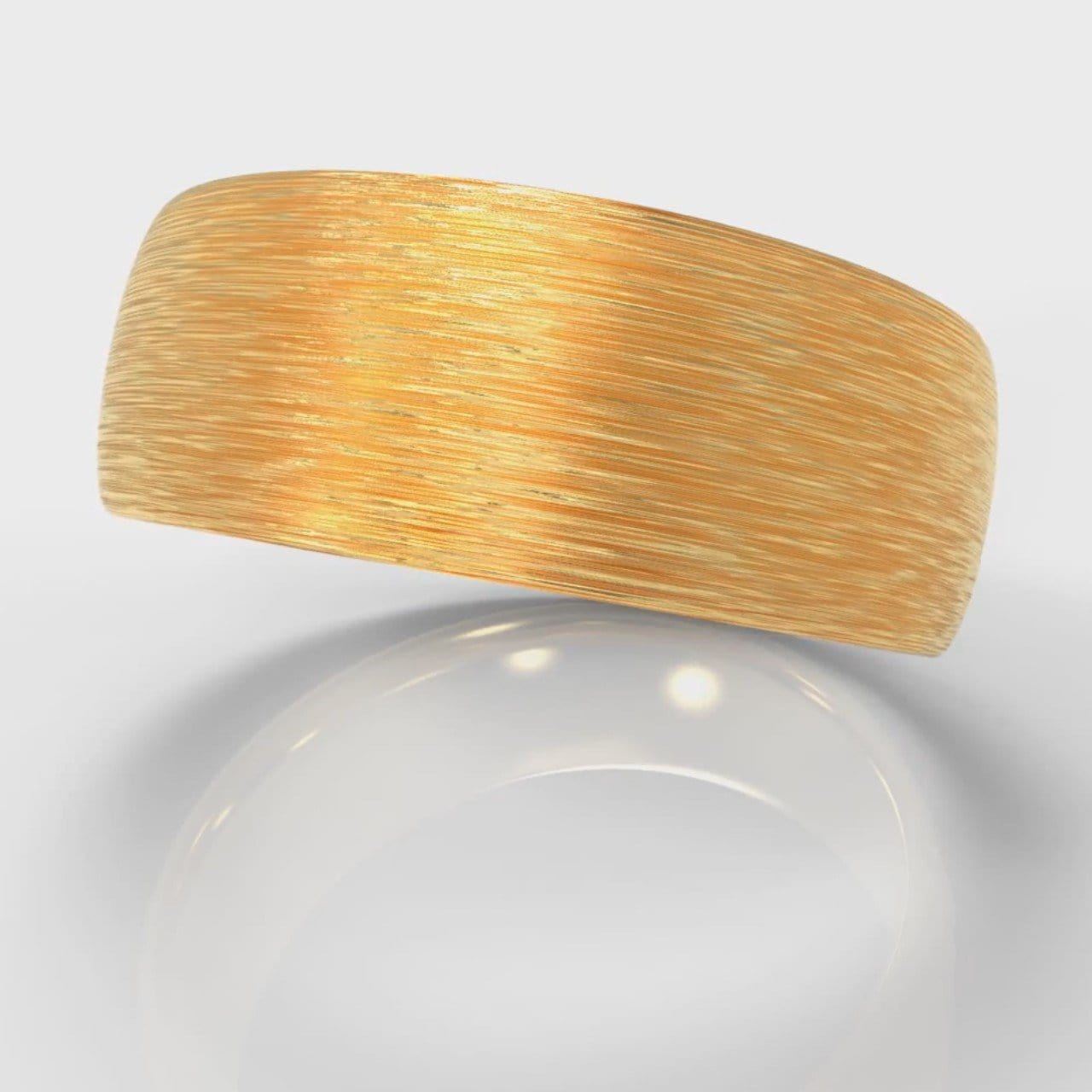 8mm Court Shaped Comfort Fit Brushed Wedding Ring - Yellow Gold