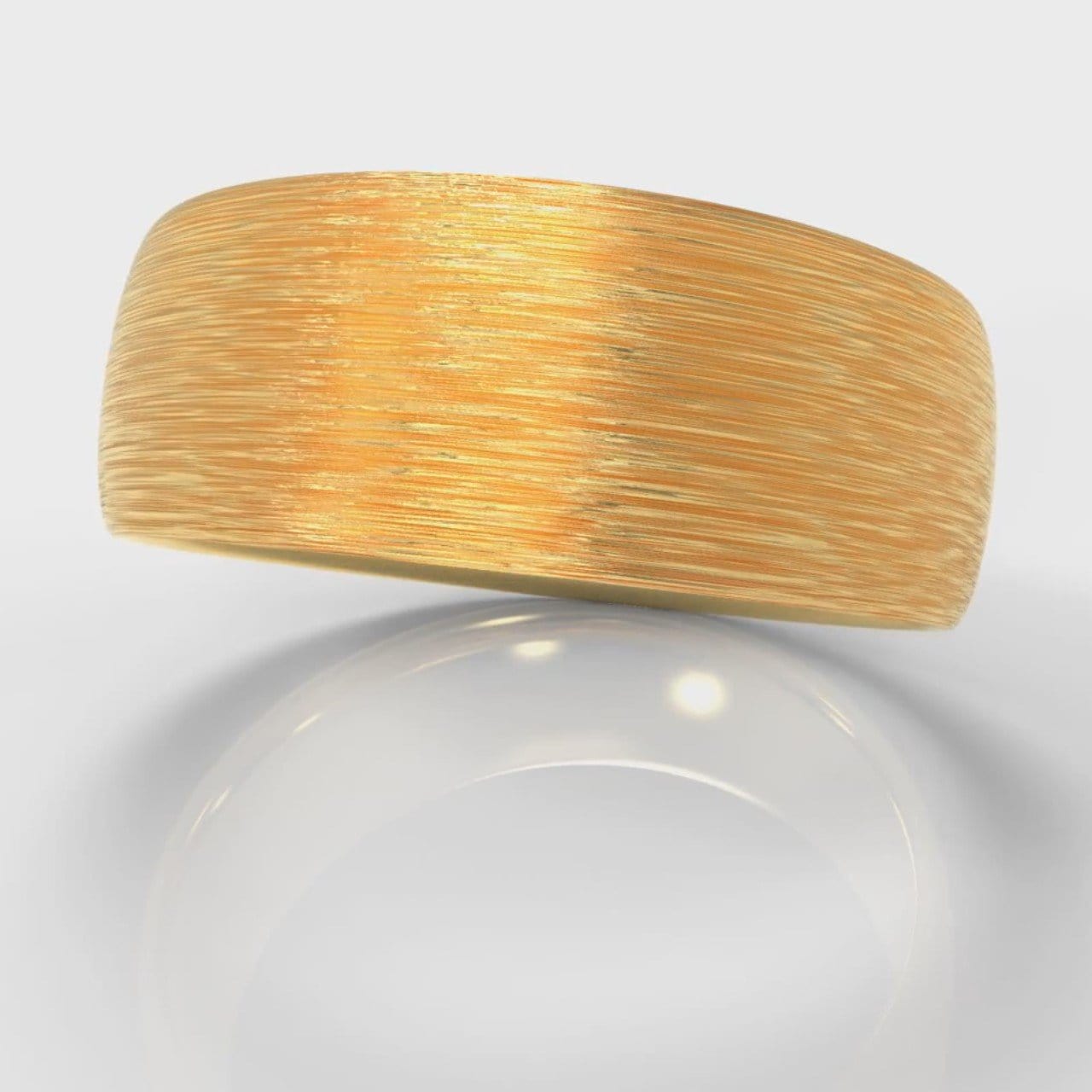 8mm Court Shaped Comfort Fit Brushed Wedding Ring - Yellow Gold