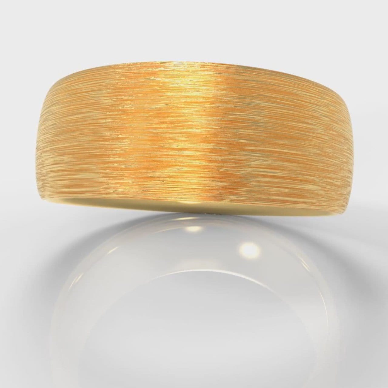 8mm Court Shaped Comfort Fit Brushed Wedding Ring - Yellow Gold