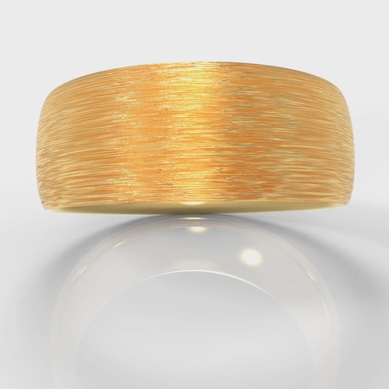 8mm Court Shaped Comfort Fit Brushed Wedding Ring - Yellow Gold