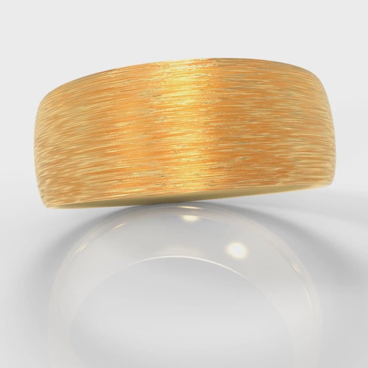 8mm Court Shaped Comfort Fit Brushed Wedding Ring - Yellow Gold
