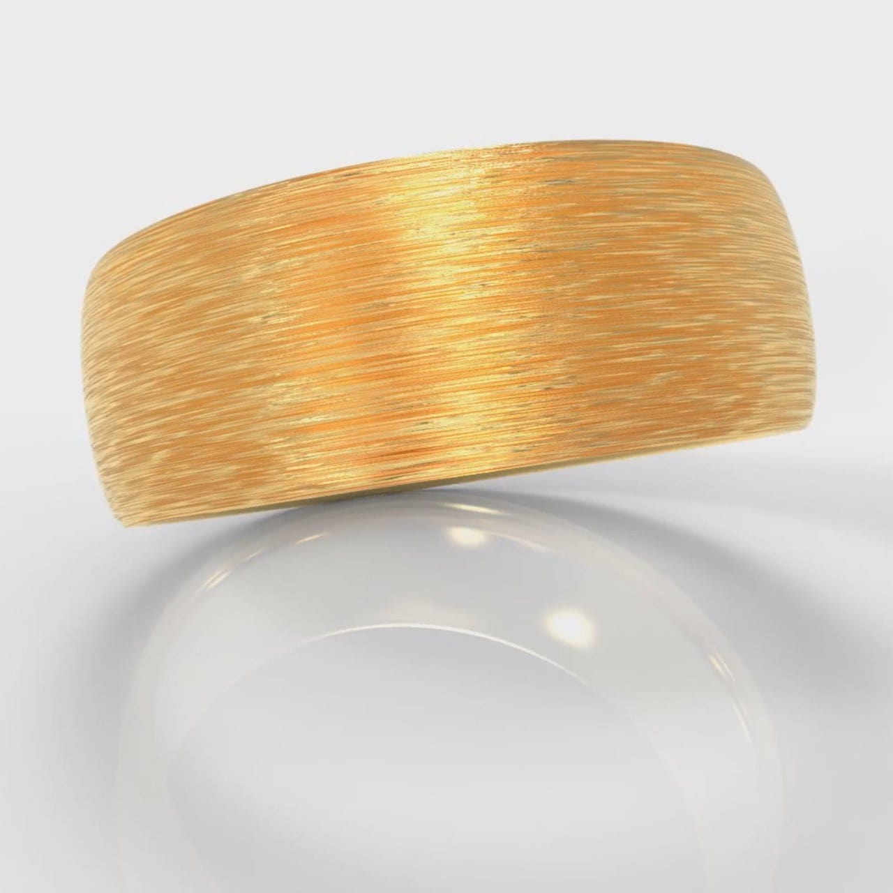 8mm Court Shaped Comfort Fit Brushed Wedding Ring - Yellow Gold