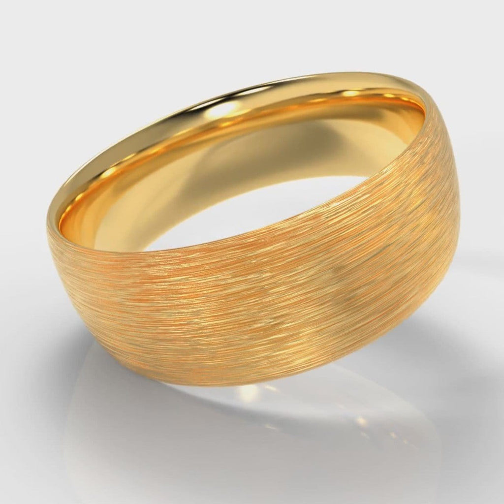 8mm Court Shaped Comfort Fit Brushed Wedding Ring - Yellow Gold