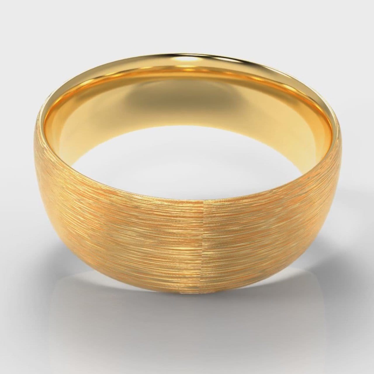 8mm Court Shaped Comfort Fit Brushed Wedding Ring - Yellow Gold
