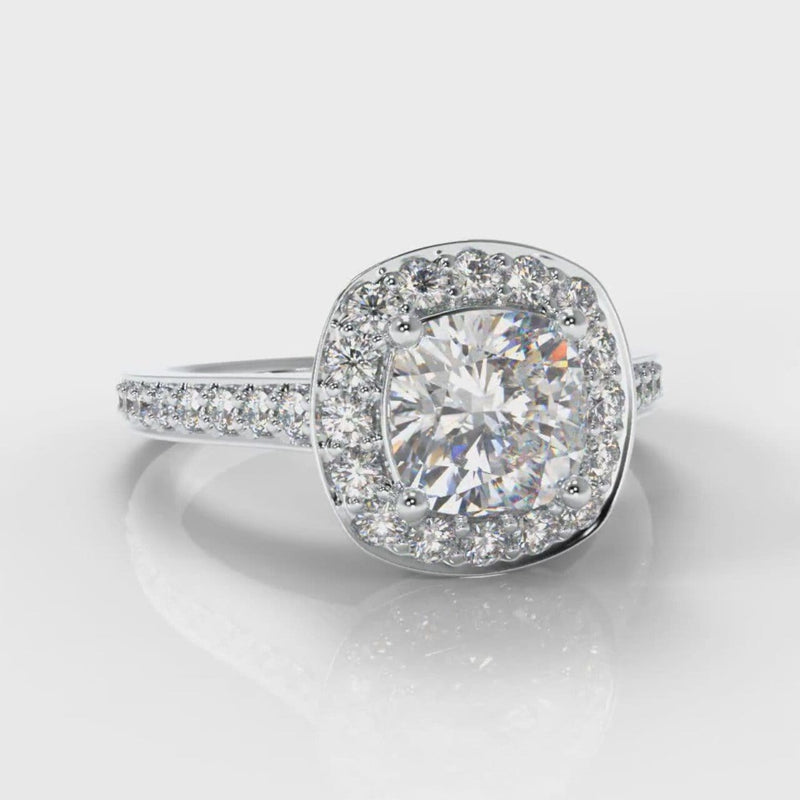 Pavé Cushion Cut Diamond Halo Engagement Ring
