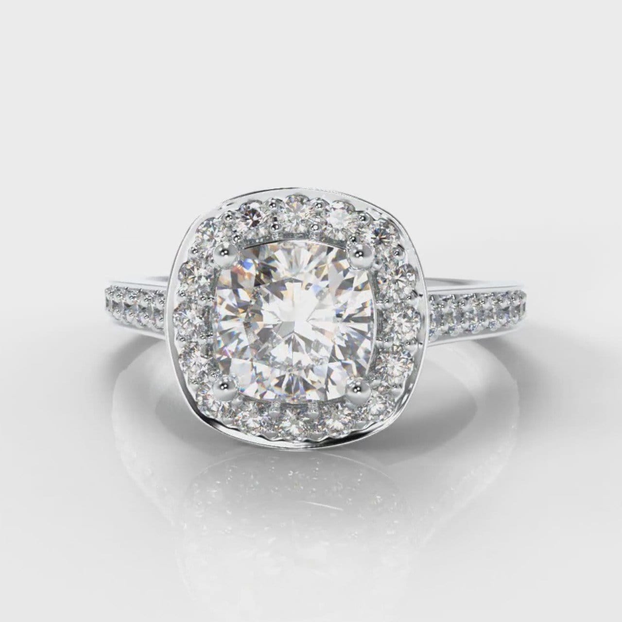 Pavé Cushion Cut Diamond Halo Engagement Ring