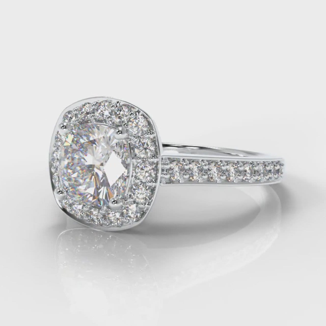 Pavé Cushion Cut Diamond Halo Engagement Ring