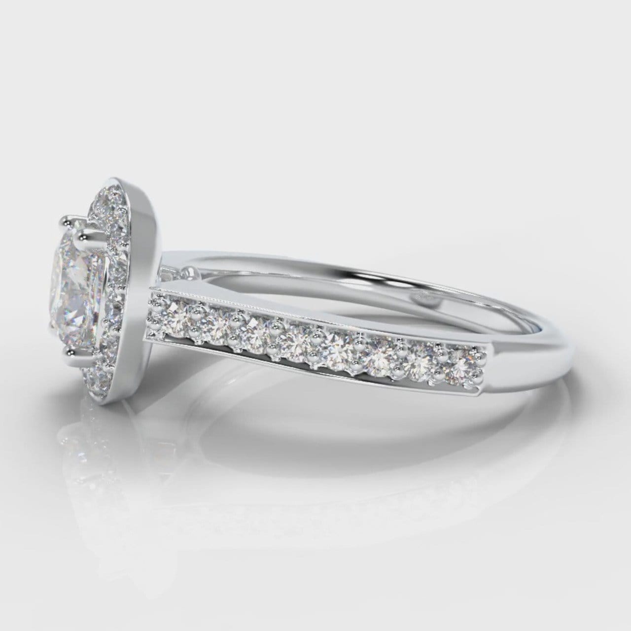 Pavé Cushion Cut Diamond Halo Engagement Ring