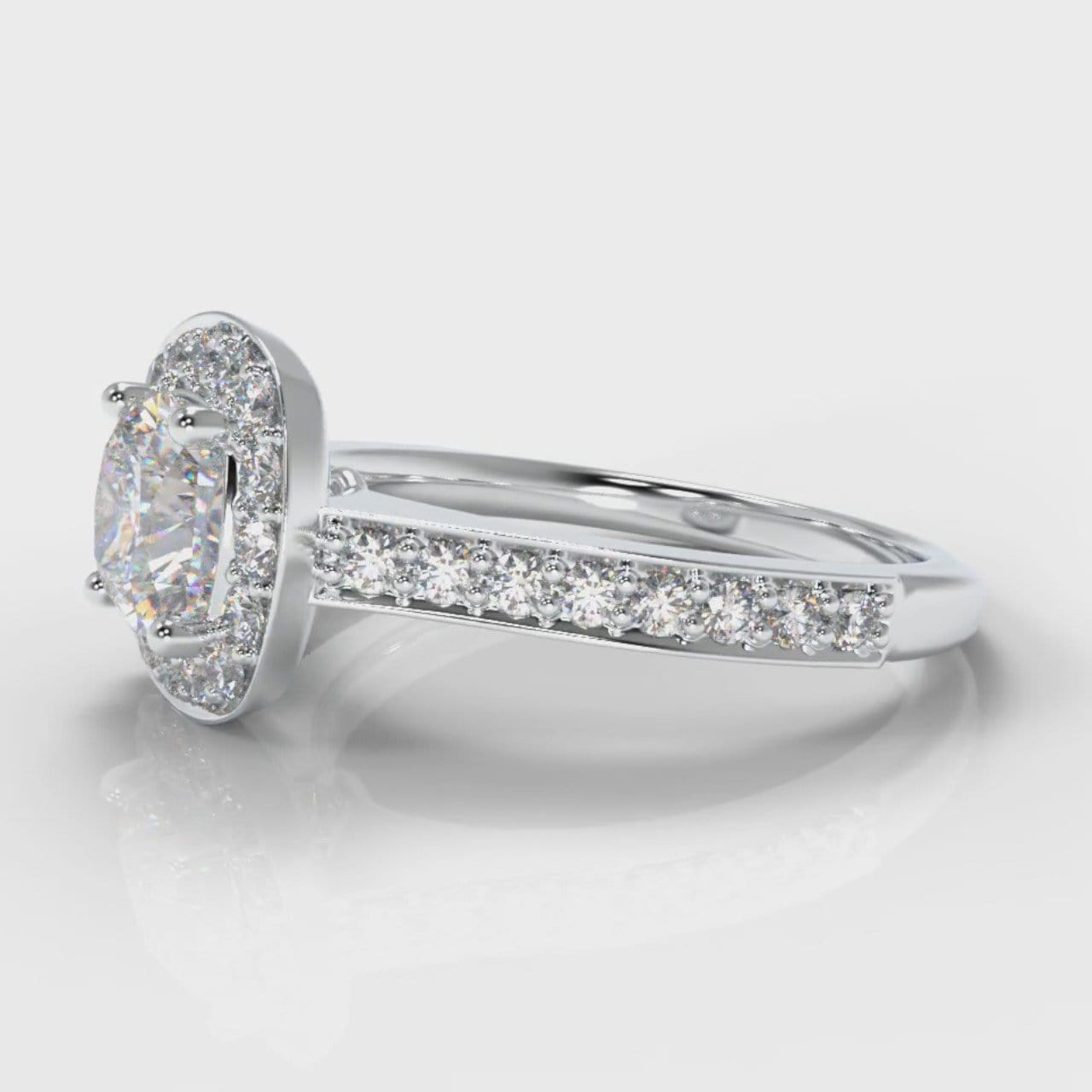 Pavé Cushion Cut Diamond Halo Engagement Ring