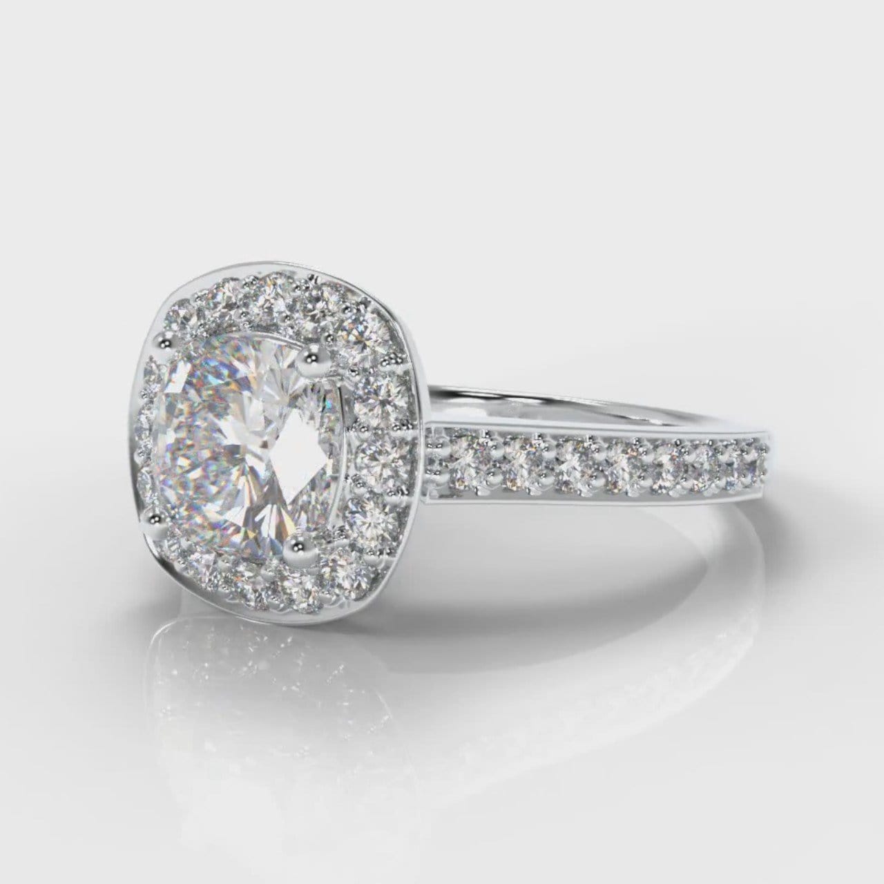 Pavé Cushion Cut Diamond Halo Engagement Ring