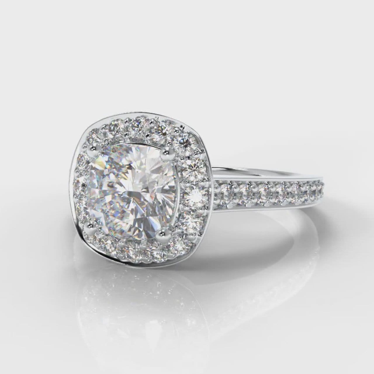 Pavé Cushion Cut Diamond Halo Engagement Ring