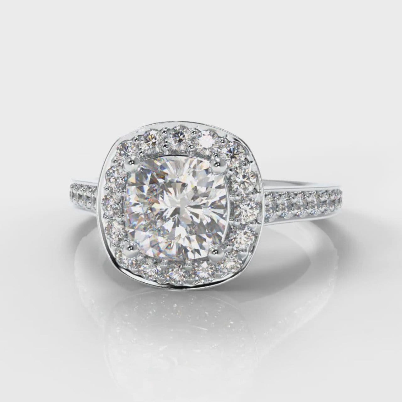Pavé Cushion Cut Diamond Halo Engagement Ring