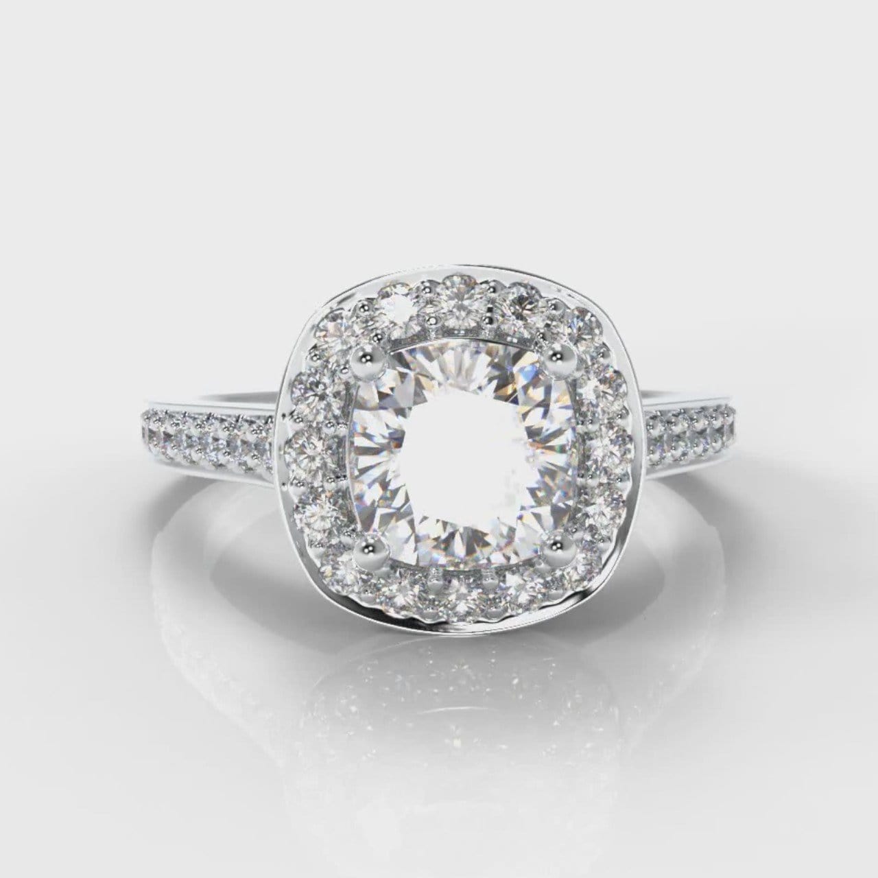 Pavé Cushion Cut Diamond Halo Engagement Ring