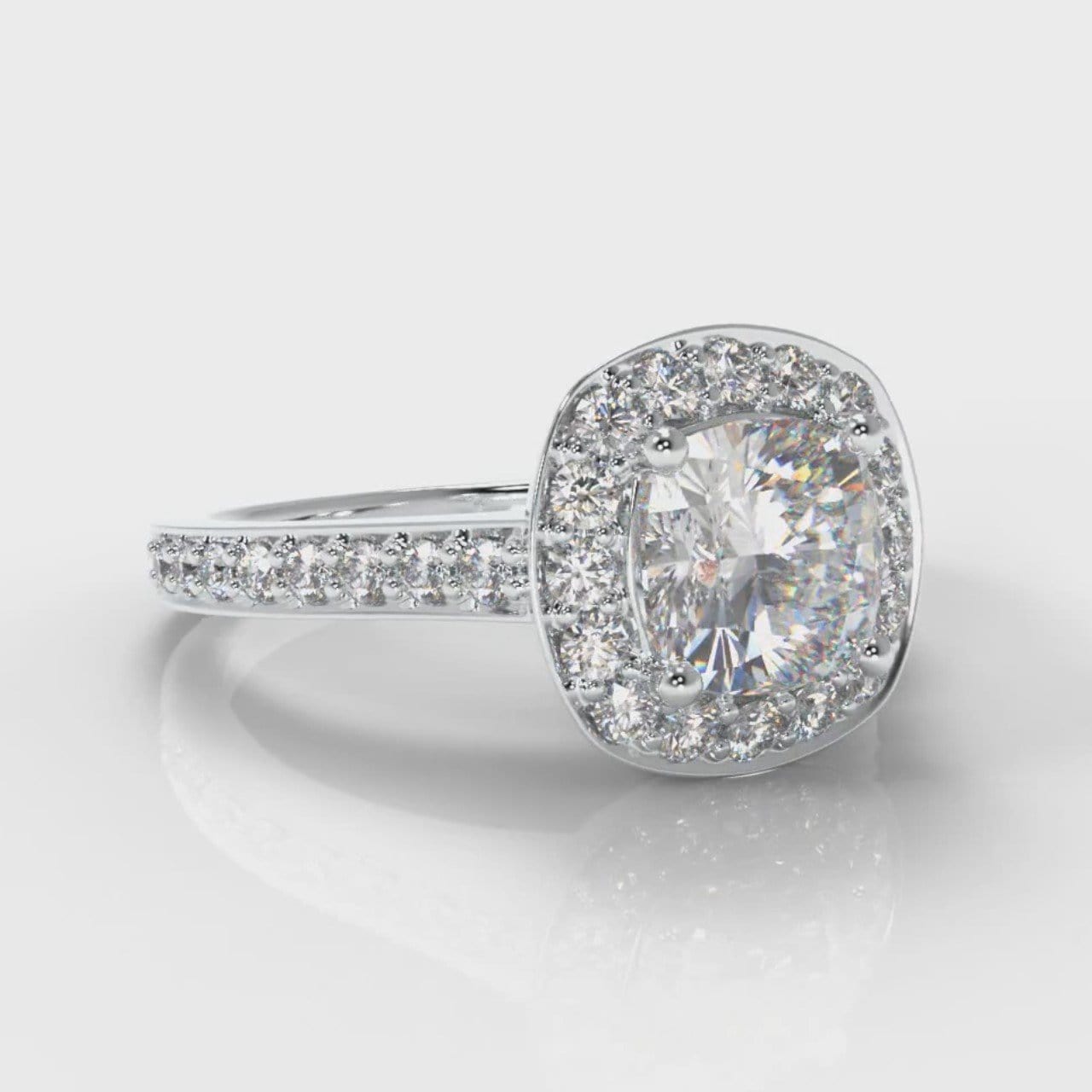 Pavé Cushion Cut Diamond Halo Engagement Ring