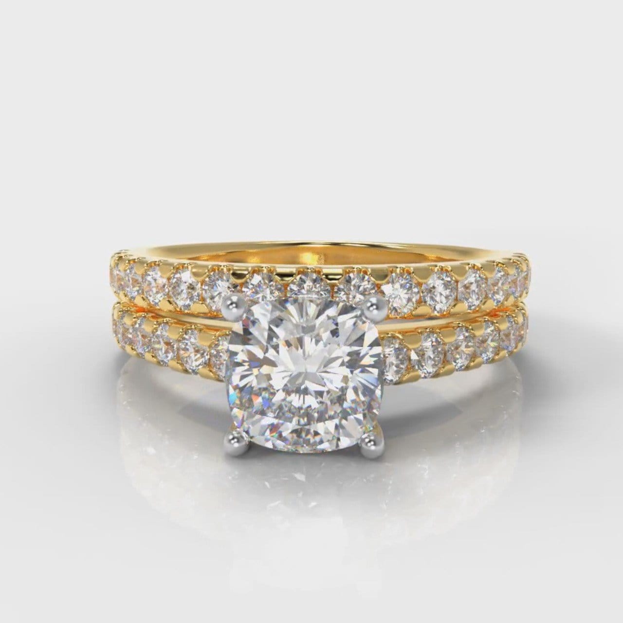 Carrée Micropavé Cushion Cut Diamond Bridal Set - Yellow Gold
