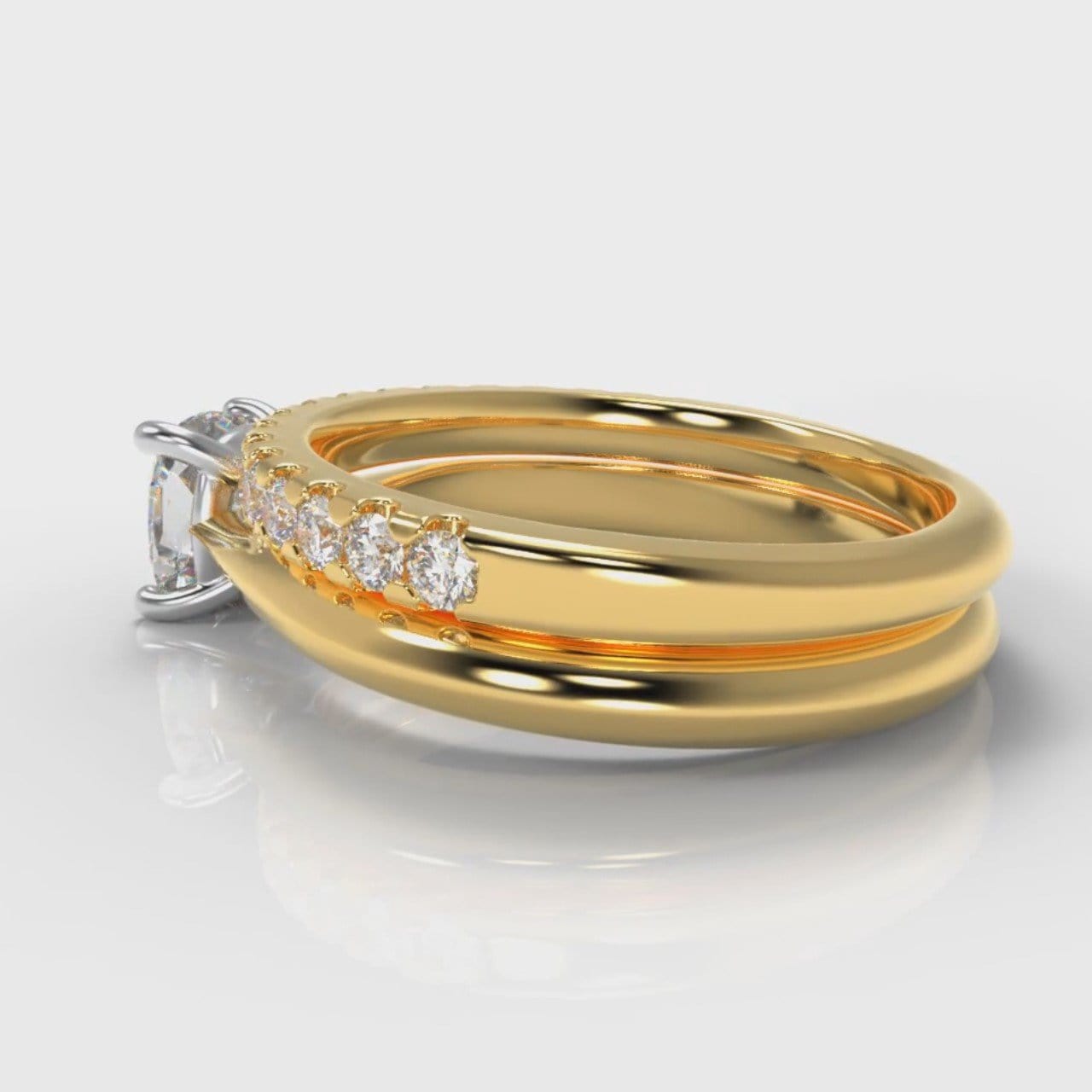 Carrée Solitaire Cushion Cut Diamond Bridal Set - Yellow Gold