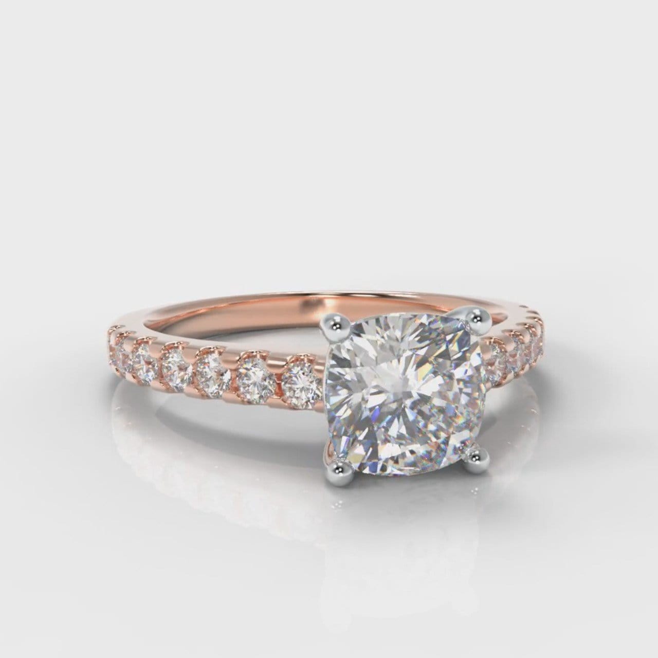 Carrée Micropavé Cushion Cut Diamond Engagement Ring - Rose Gold