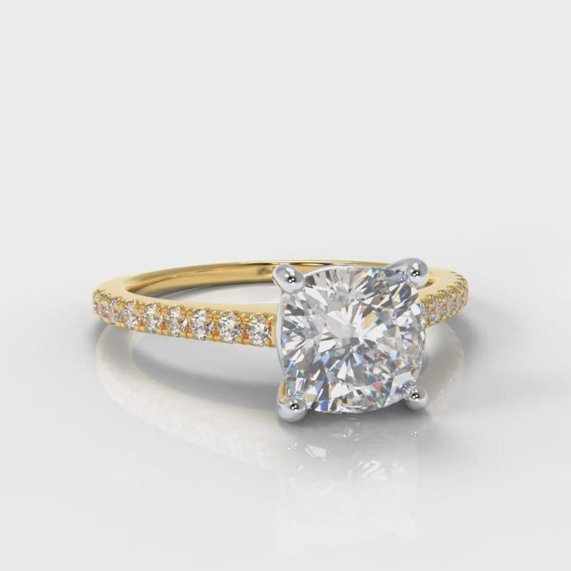 Petite Micropavé Cushion Cut Diamond Engagement Ring - Yellow Gold