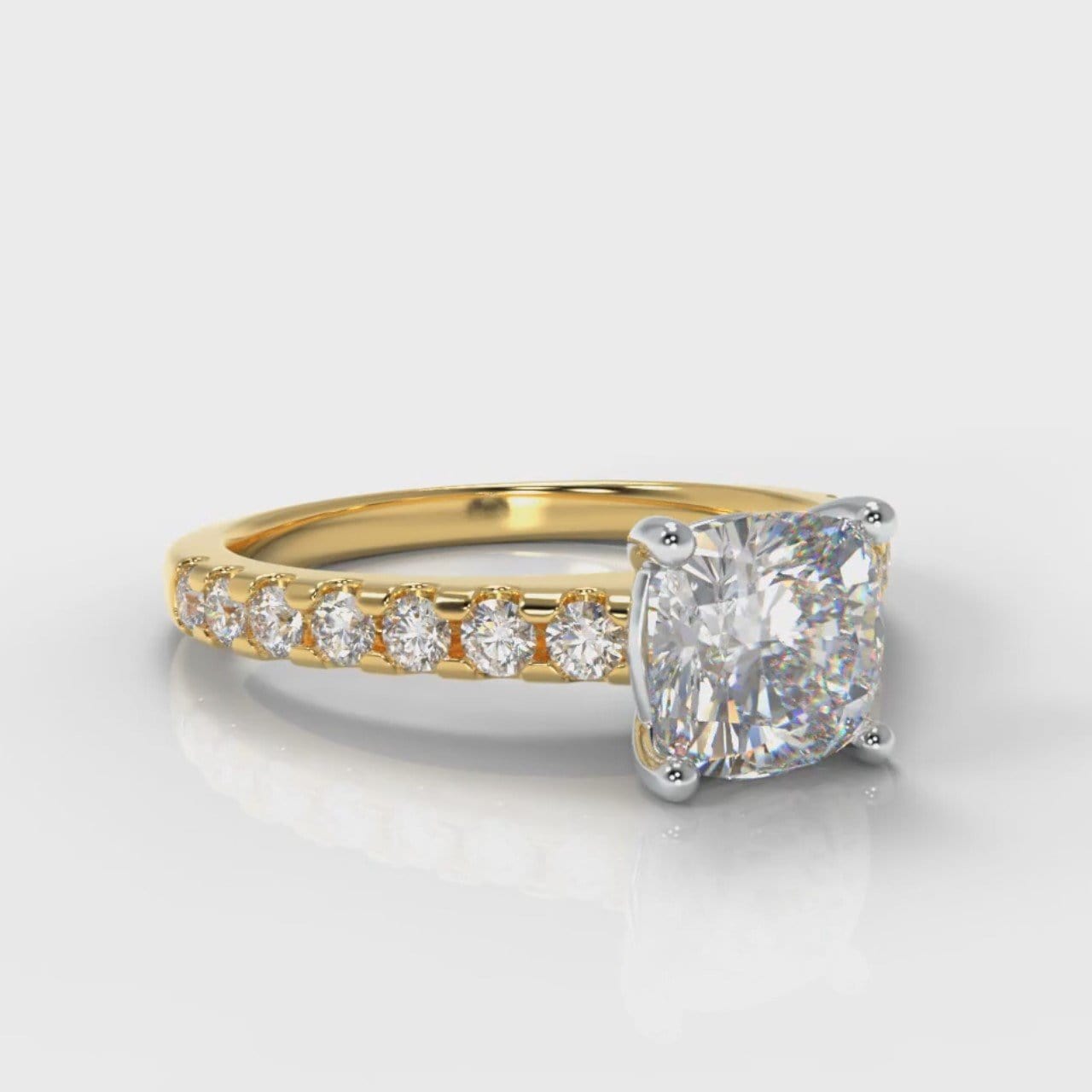Carrée Micropavé Cushion Cut Diamond Engagement Ring - Yellow Gold