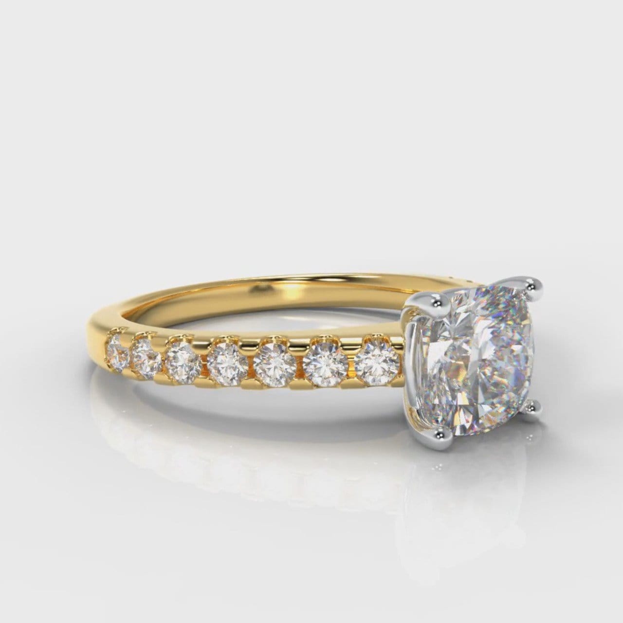 Carrée Micropavé Cushion Cut Diamond Engagement Ring - Yellow Gold