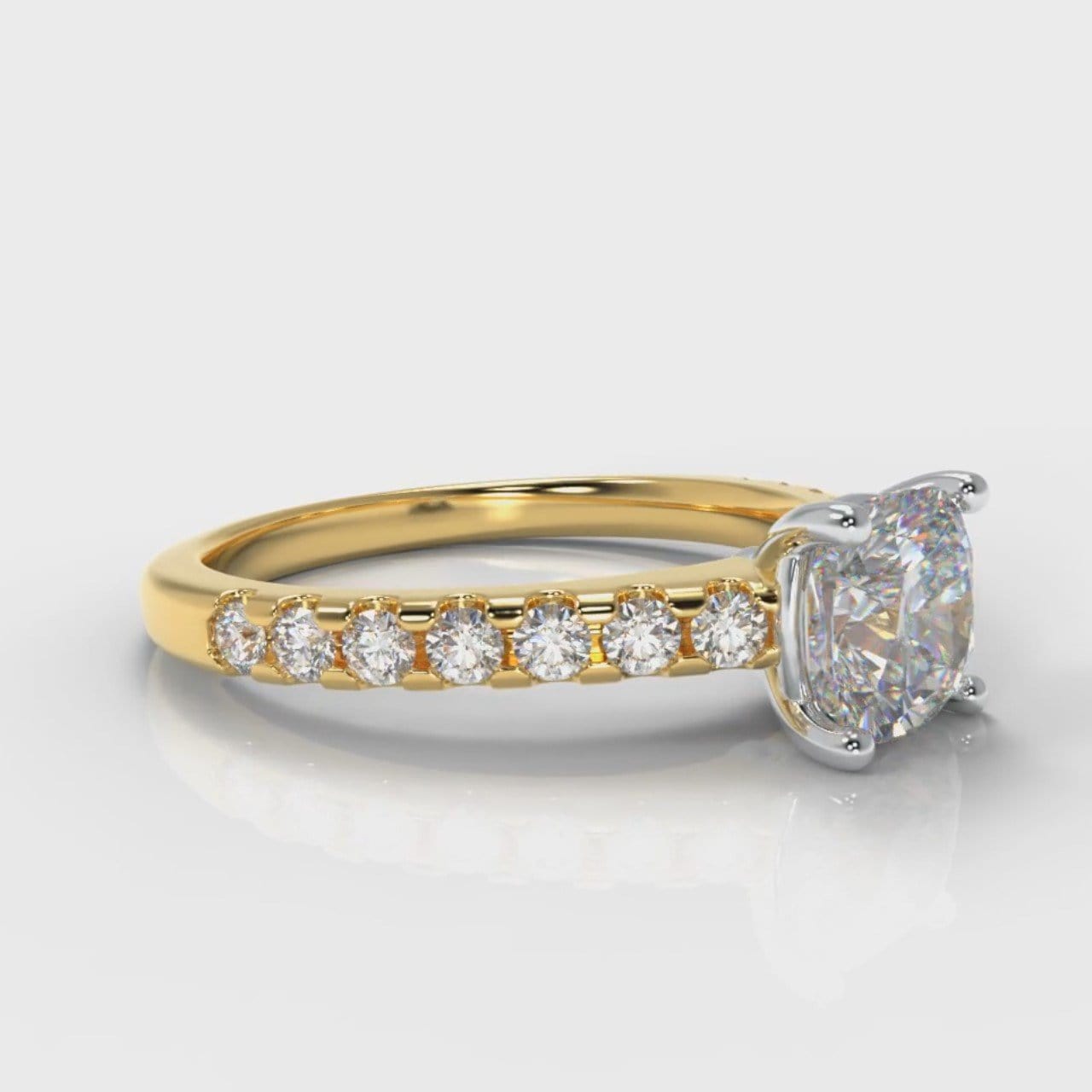 Carrée Micropavé Cushion Cut Diamond Engagement Ring - Yellow Gold