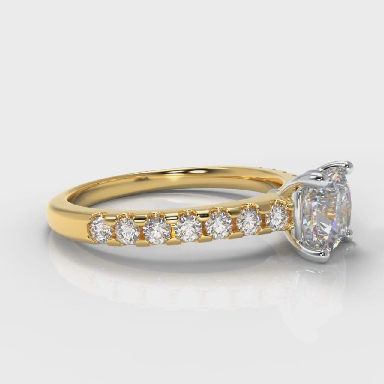 Carrée Micropavé Cushion Cut Diamond Engagement Ring - Yellow Gold