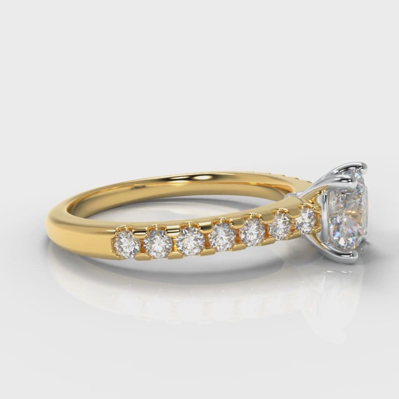 Carrée Micropavé Cushion Cut Diamond Engagement Ring - Yellow Gold