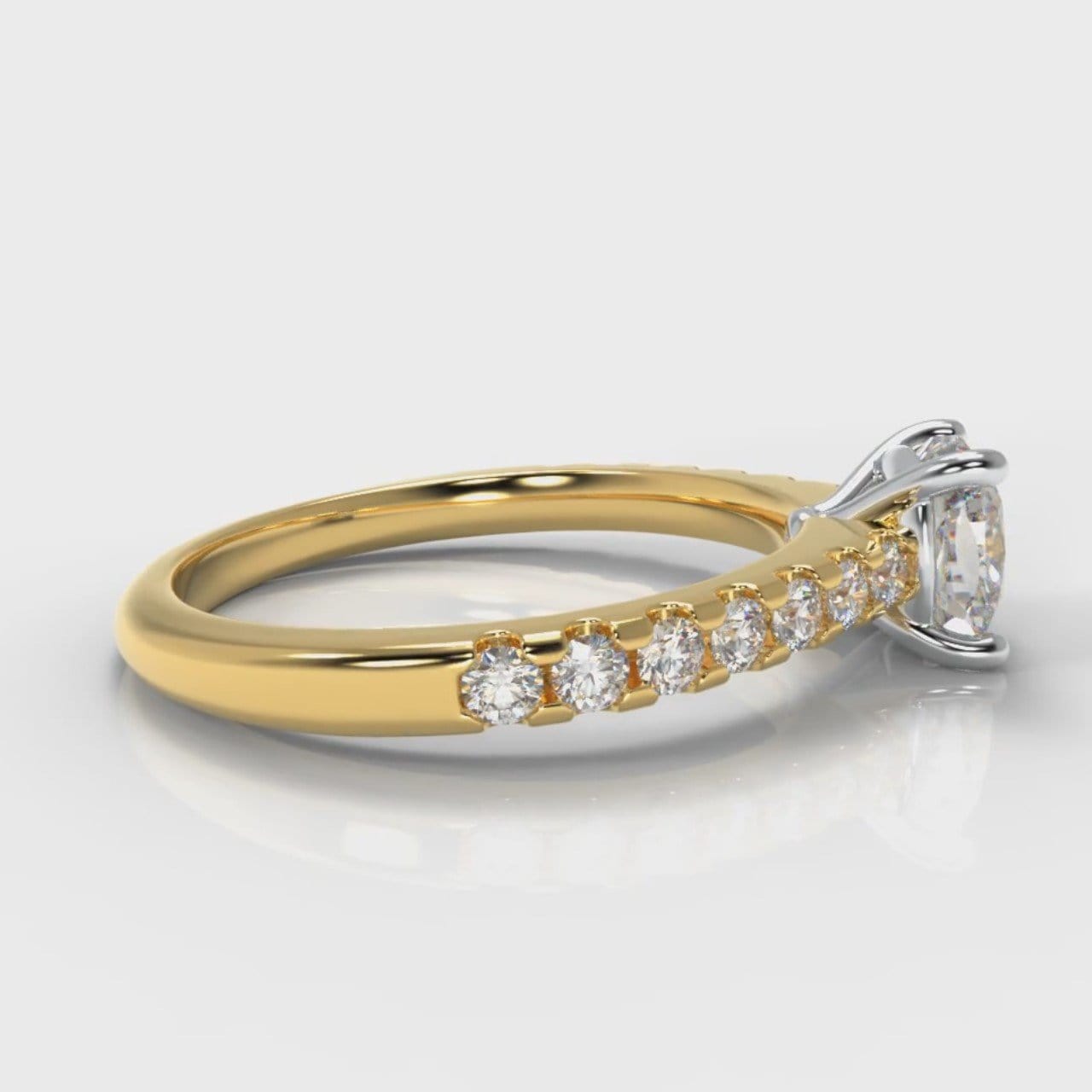 Carrée Micropavé Cushion Cut Diamond Engagement Ring - Yellow Gold