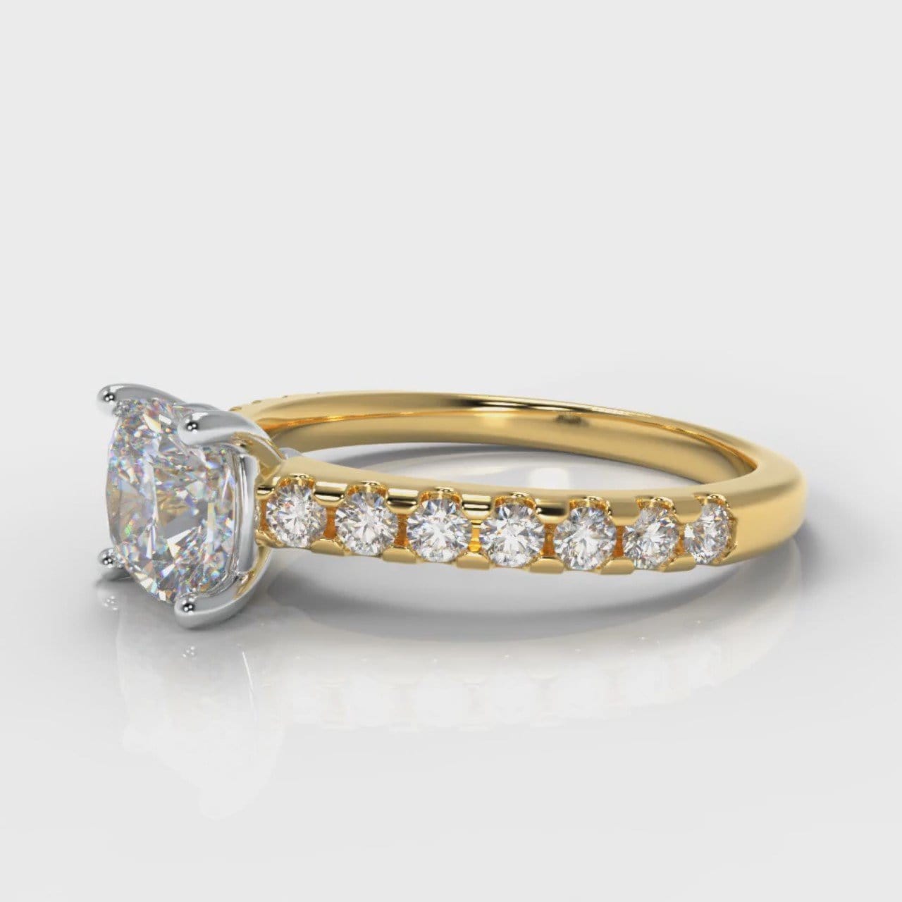 Carrée Micropavé Cushion Cut Diamond Engagement Ring - Yellow Gold