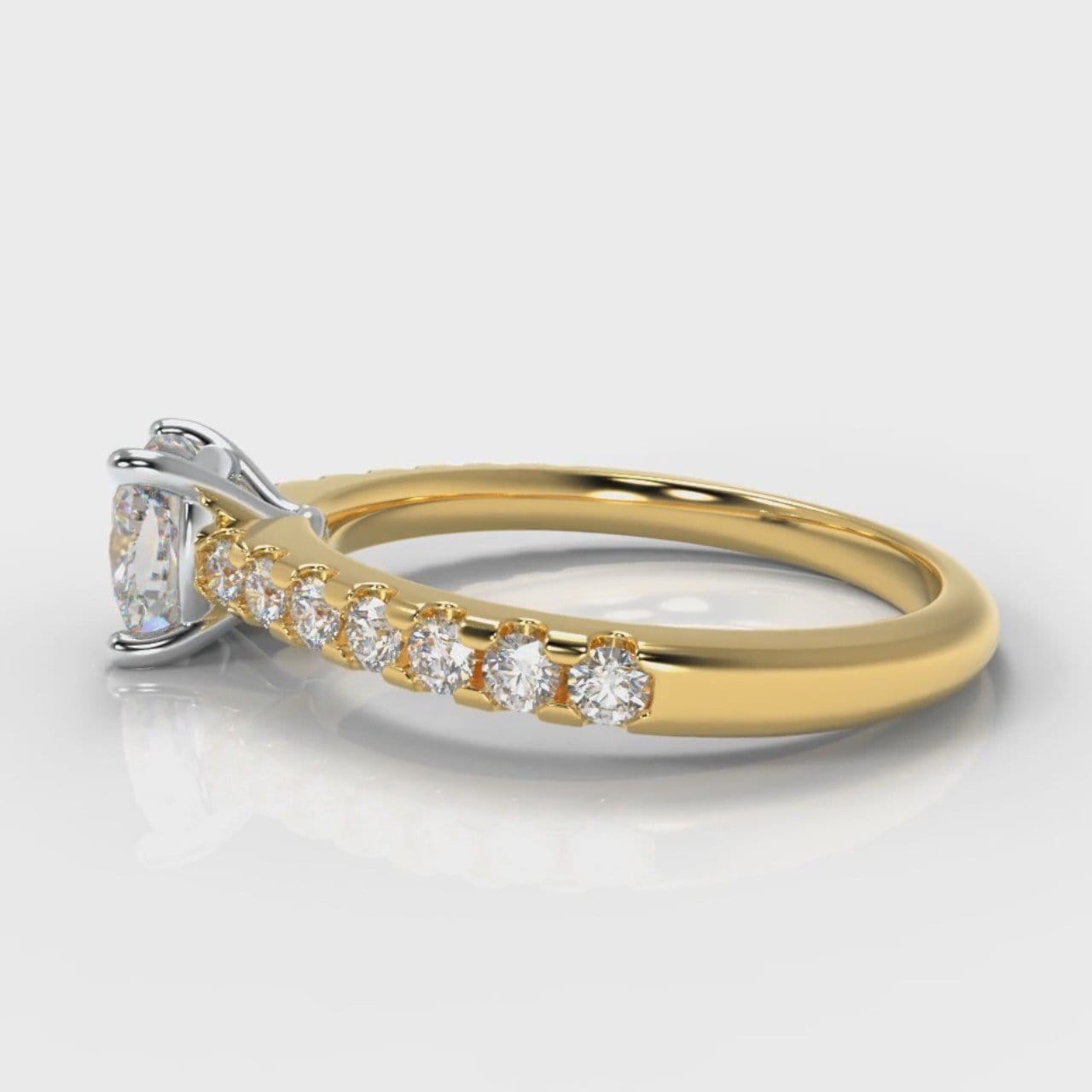 Carrée Micropavé Cushion Cut Diamond Engagement Ring - Yellow Gold