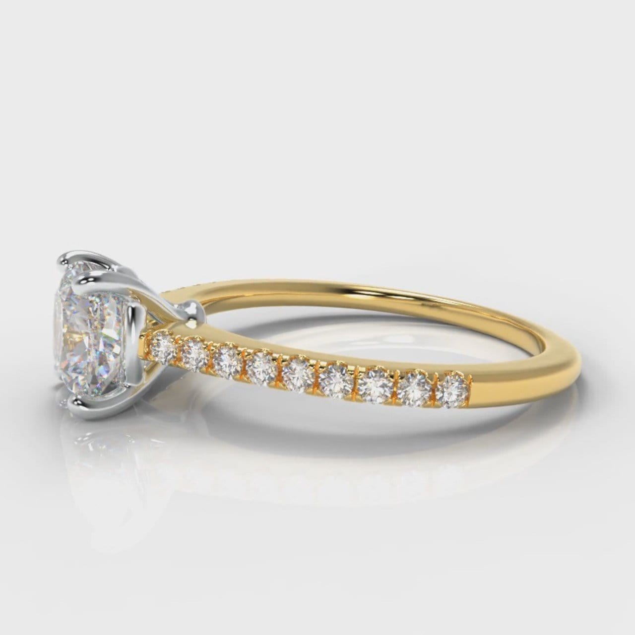 Petite Micropavé Cushion Cut Diamond Engagement Ring - Yellow Gold