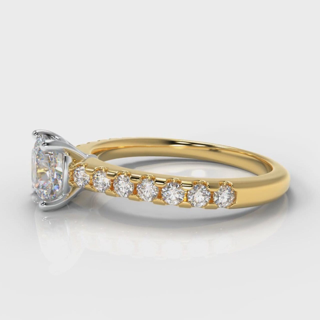 Carrée Micropavé Cushion Cut Diamond Engagement Ring - Yellow Gold