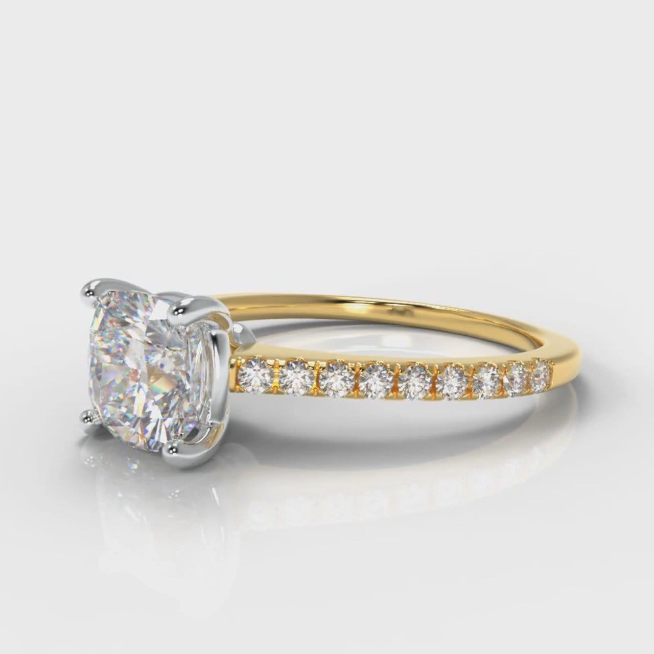 Petite Micropavé Cushion Cut Diamond Engagement Ring - Yellow Gold